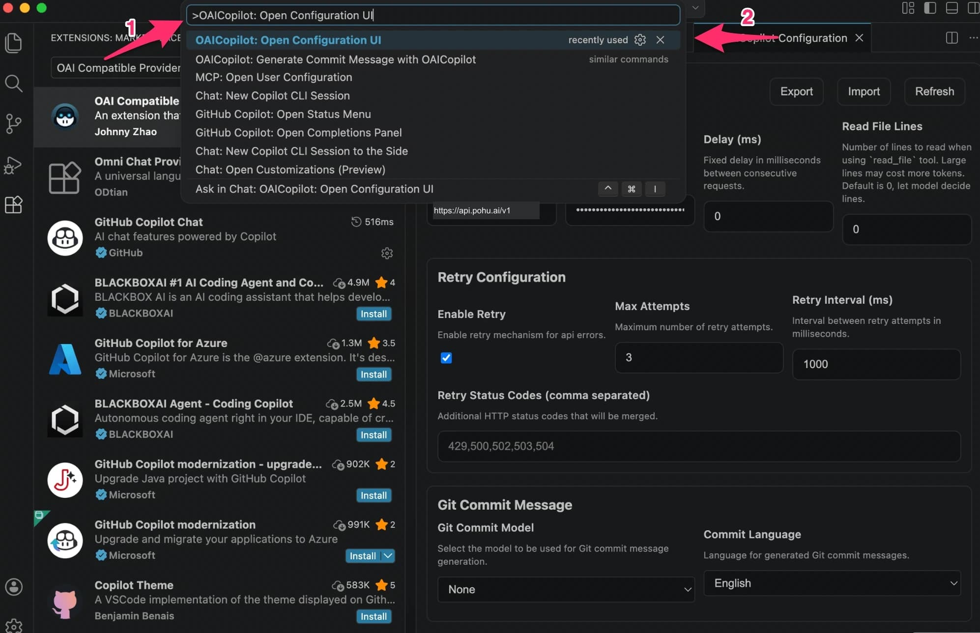 Open configuration UI via Command Palette